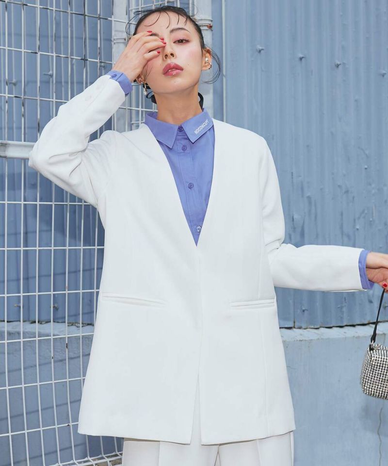 Jena espace 白　リネンノーカラージャケット コットンリネンノーカラージャケット | Whim Gazette(ウィム