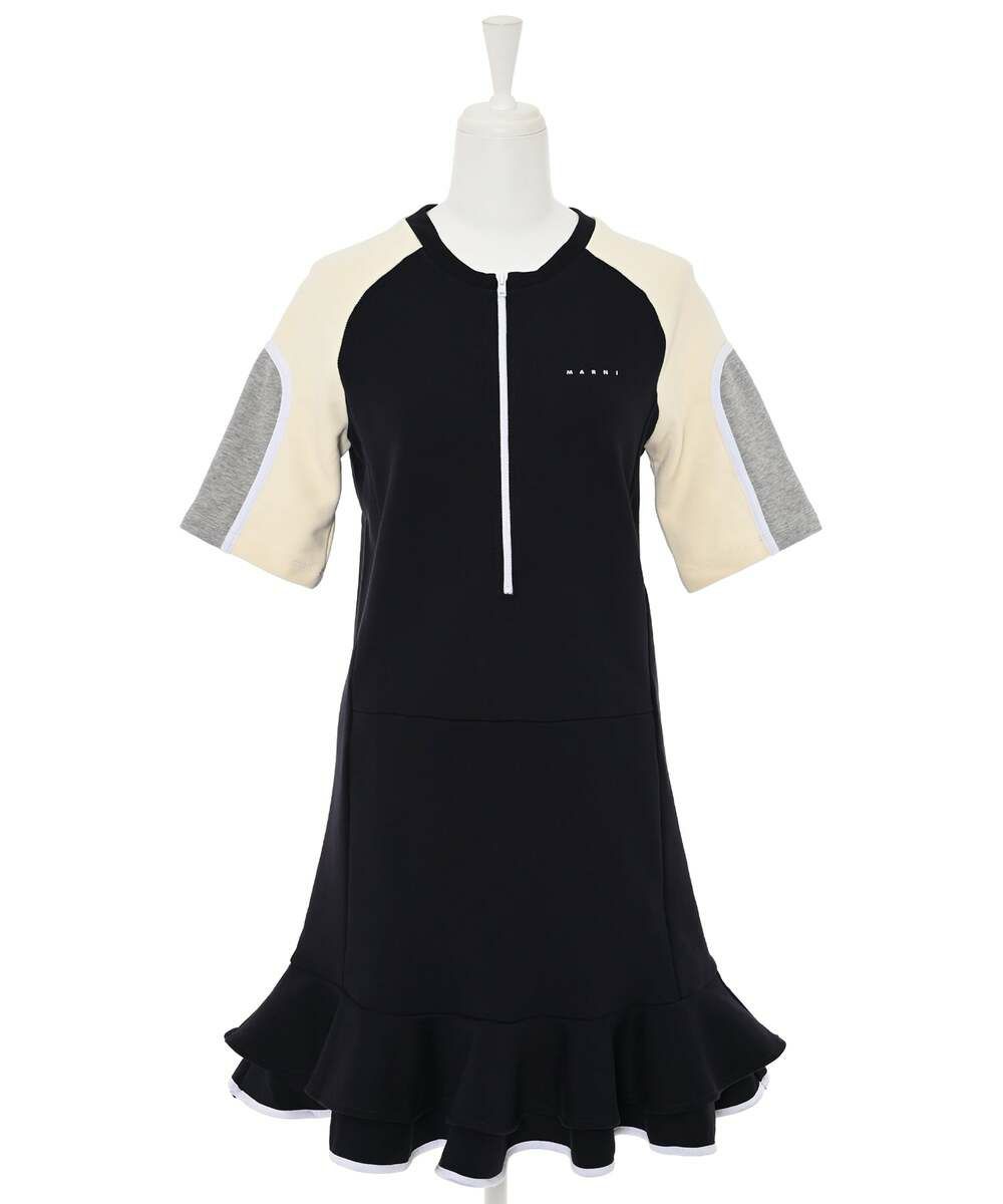 MARNI キッズ フリル付きワンピース ネイビー/グレー MARNI（マルニ） ワンピース Kids ＆ Junior ノースリーブブレア